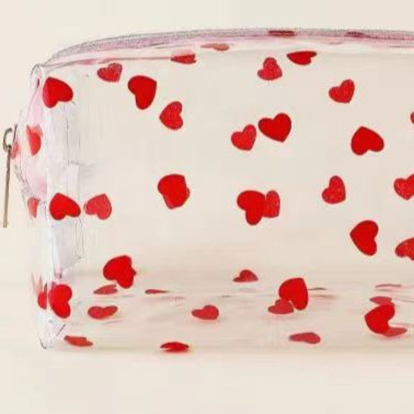 1 x Stor transparent PVC-pennfodral för kvinnor, Girly Heart Desi