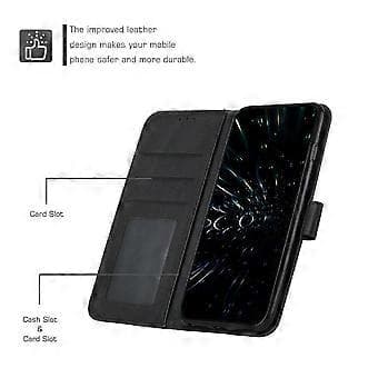 Kompatibel med iPhone 17 Luftlæder Telefon Cover Foldbart Stativ Pung Flip Cover med Rem (Sort)