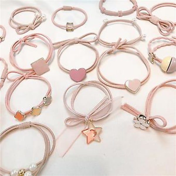 JUSCH 6 stk. Hårbånd Høj Elastisk Hestehaleholdere Hårbånd til Kvinder Piger Teenagere Børn Tykt Hår Tyndt Hår Perlehårbånd---Kærlighed Metal Pink,W