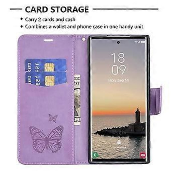 Til Samsung Galaxy S24 Ultra Etui Butterfly Trykt Stativ Læder Pengebog Cover (Style B)