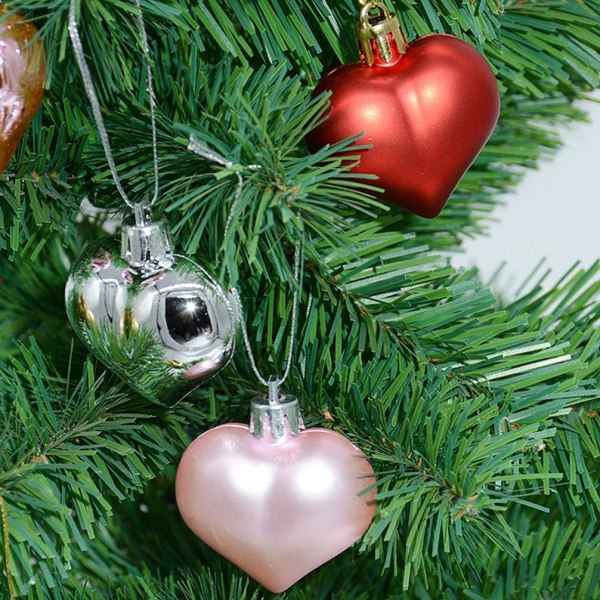 12 stk. julekuglepynt i hjerteform til juledekoration
