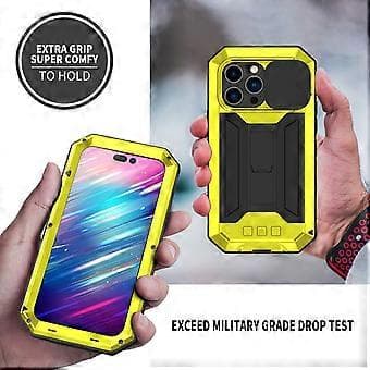 Metall + Silikon Skyddande Skal för iPhone 14 Pro Max (Gul)