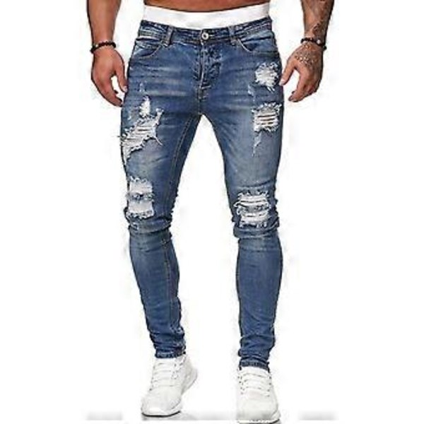 Miesten Slim Fit Joustavat Repaleiset Farkut Joustavat Miesten Farkut Paikat Rypytetty Suora Lahje Housut Sininen XXXL (XXXL Sininen)