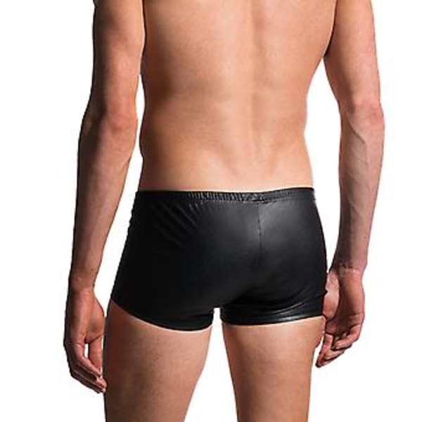 Fianao Sexy Open Bulge Pouch Mænds Boxers Underbukser Kunstlæder Shorts Underbukser (XL)
