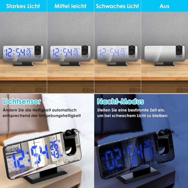 Alarmklokke Digital alarmklokke radio med skjermlysstyrke Proj