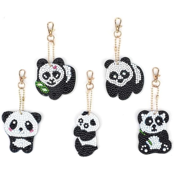 5 st DIY 5D Panda Diamantmålning Nyckelringar, Strass