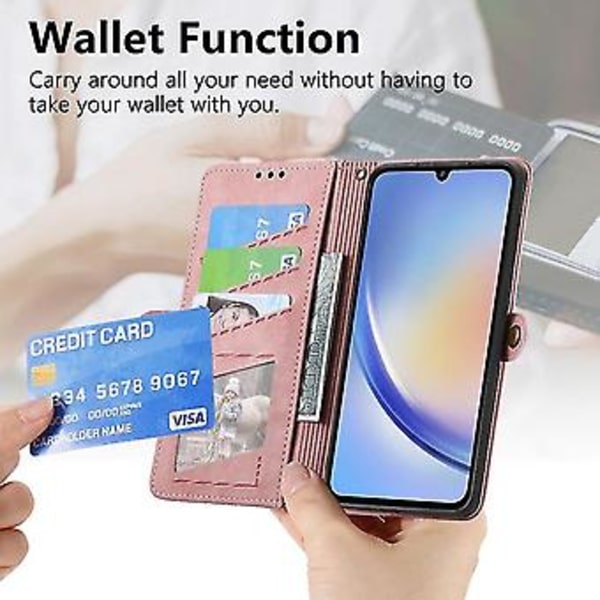 Geometriskt blixtlåsfodral med sidospänne i läder för Samsung Galaxy A34 5g (rosa)(Rosa)