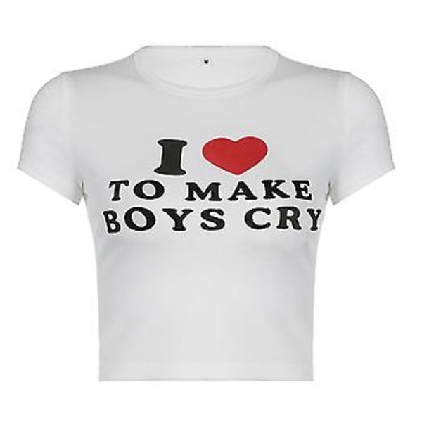 100% Ny, To Make Boys Cry Bokstavtrykk T-skjorte Allsidig Casual Kortarmet Strikket Toppjakke Ammonia Beautiful Cropped (S Hvit)