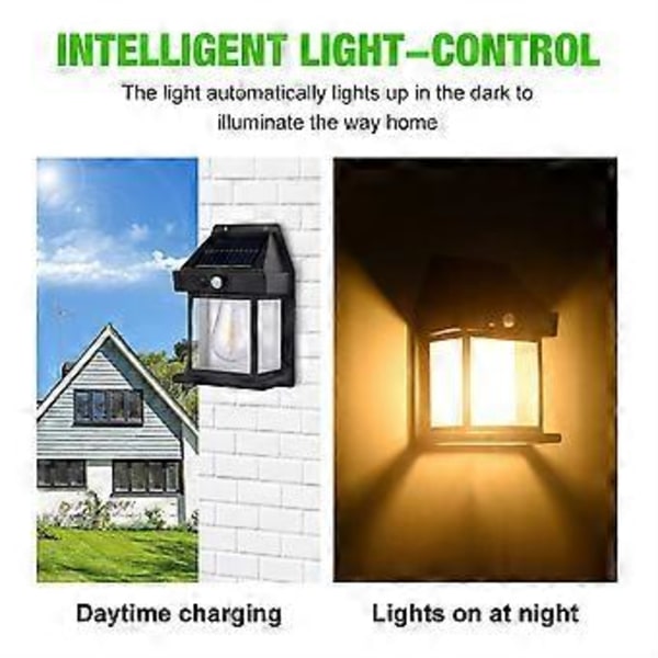 Solar Vägglykta Utomhus Trådlös Skymning Till Gryning Rörelsesensor LED Vägglampa, IP65 Vattentät Ny (Svart)