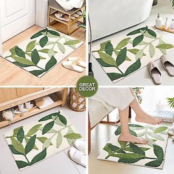 Baderomsteppe Blad Mikrofiber Sterk Vann Absorpsjon Badematte Towe