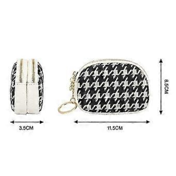 Mini Silm Visitkortsplånbok Trendig Dubbel Dragkedja Houndstooth Mönster Läder Lämplig för Tjejer (Grå)