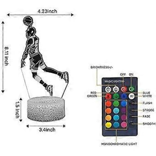 Basketball 3D LED Illusion Lampe Slam Dunk Natlampe til Børn Fjernbetjening & Smart Touch 16 Farver Skiftende Skydning En Kurv Legetøj Gaver