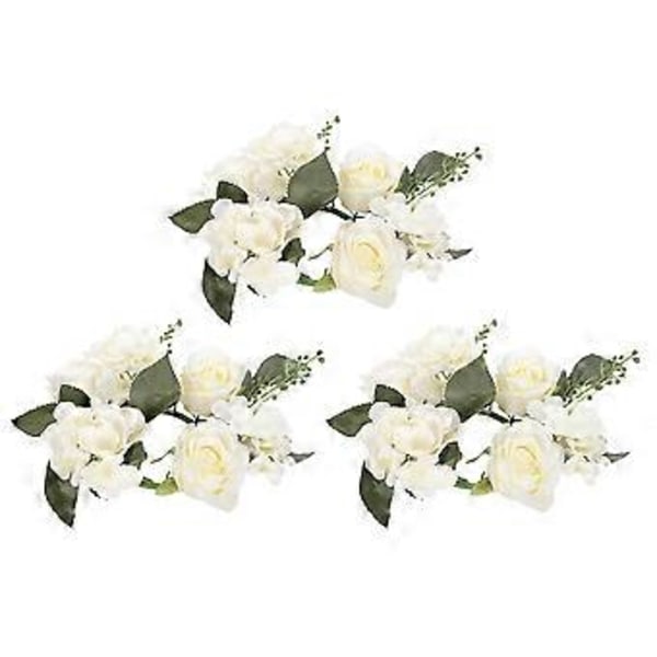 3 stk. Lysringe Kranse Kunstige Rose Blomst Lysring til Bryllupsbord Fest Hjemmeindretning