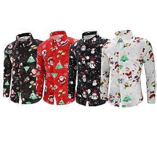 Langermet morsom juleskjorte for menn (XL Rød Jul)