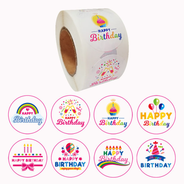 2 stk. Happy Birthday-klistremerker, perforerte, 500 stk. per rull, for barn
