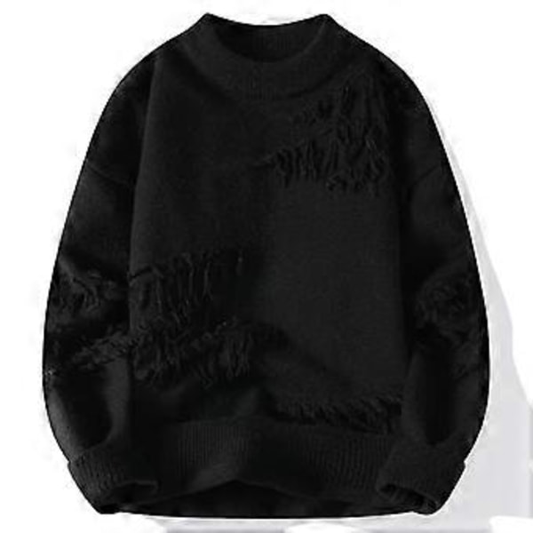 Efterår Vinter Design Hul Sweater Mænd Blød Pullover Sweatshirt (M Sort)
