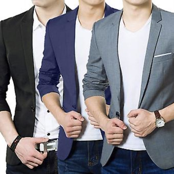 Fianao Miesten Slim Formal Business Suit Takki Yksi Napin Reversit Pitkähihainen Taskut Yläosa (L Sininen)
