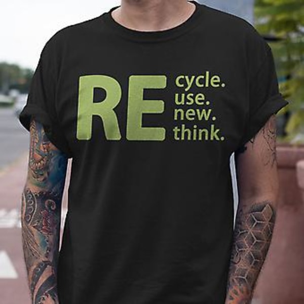 100% Ny, Dam Återvinn-Återanvänd-Förnya-Ompröva Kris Miljö Kampanj Gåva Unisex T-Shirt (L Armégrön)