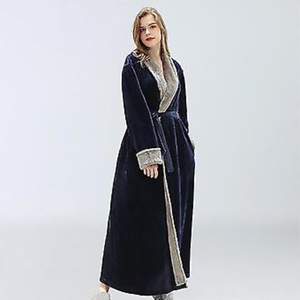 Damkoftrock Badrocka Varma Mjuk Fleece Lång Kjol Nattklänning (M Mörkblå)