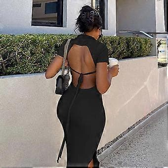 Dam Sid Split Maxiklänning Knäppning Kort Ärm Lång Bodycon Klänning Aprikos XL (XL Aprikos)