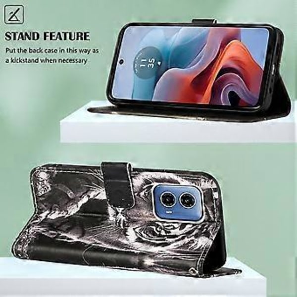 Enkelvävt PU-telefonfodral för Motorola Moto G34 (Svart och Vit Tiger)