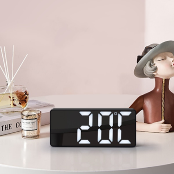 Hvidt digitalt vækkeur, elektronisk vækkeur med snooze-funktion