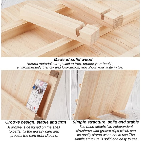 30x14,1x40 cm, Øreringe Display Stativ i Træ, 3 Lags Smykke Display Stativ Træ Kort Holder Billeder