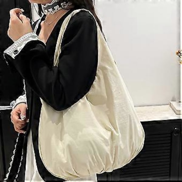 Nylon rento shopper -käsilaukku naisille, suuri kapasiteetti ja mukava muotoilu, olkalaukku jokapäiväisiin aktiviteetteihin, musta (musta)