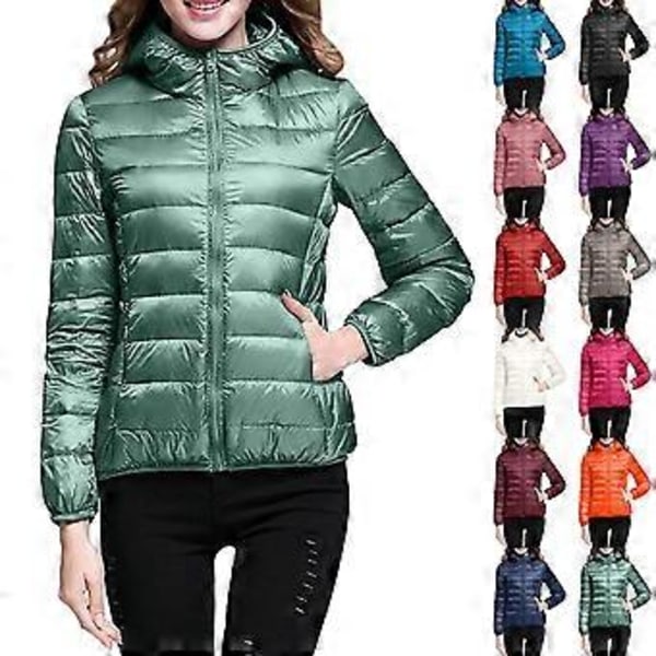 Vinter Dam Casual Enfärgad Tunn Vattentät Dunjacka Vit Ankdun Hooded Dunjacka (XL vinröd)