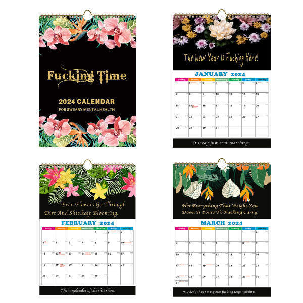 2024 Svart Blommig Kalender, Släpp Tryck, 2-pack