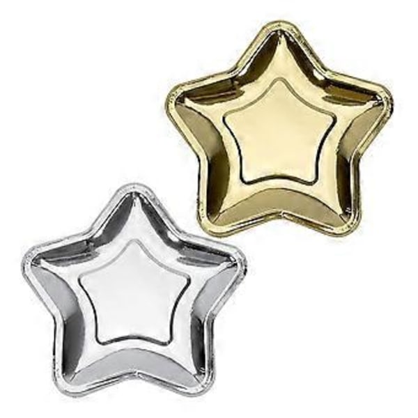 10 stjärnformade papperstallrikar med fem spetsar, engångstallrikar för jul, födelsedag, silver