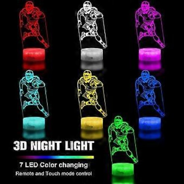 3D Rugby Nattlampor för Flickrum, 3 Mönster och Timerfunktion, 7 Färgbyten och Fjärrkontroll, Illusion LED Nattlampa Leksaker Presenter