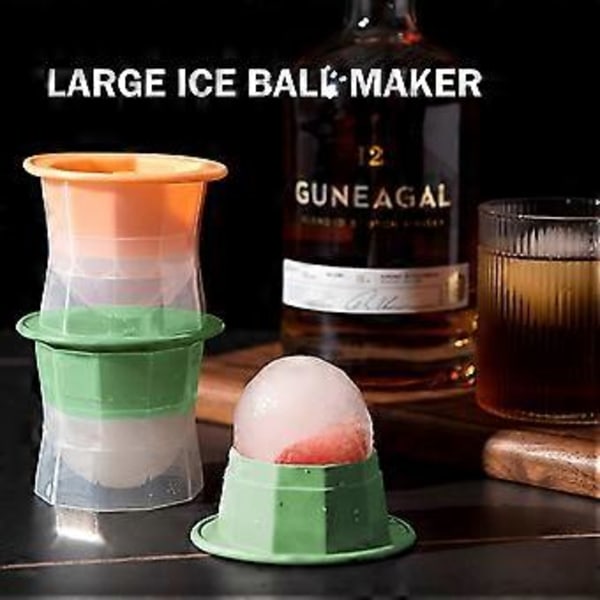 Set med 4 isbollsformar, 6,5 cm stora runda iskubformar (orange/grå)
