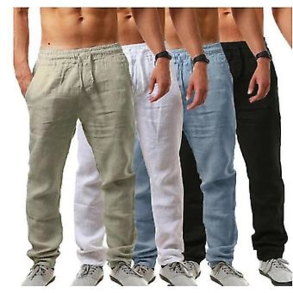 Men Linen-look Pants Yoga Loose Baggy Holiday Beach Trousers(M blue)