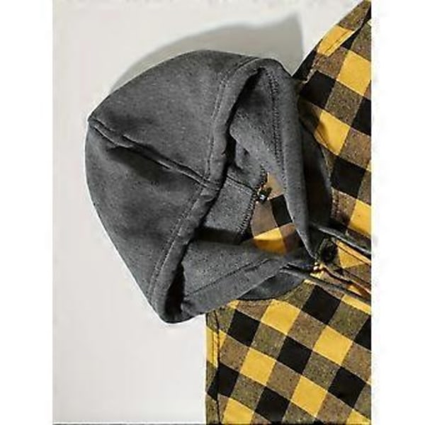 Flanellskjorte med hette for menn, avslappet rutete skjorte, langermet stilig hettegenser (XL Gul)