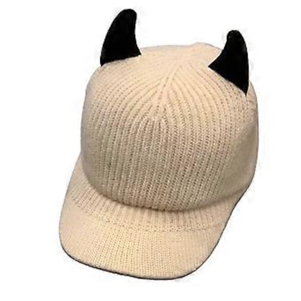 Söt Baseballkeps med Horn Utomhus Stickad Baseballkeps Vardagsbruk Present till Världsfotbollsdagen Internationella Basketbollsdagen Beige( Beige)