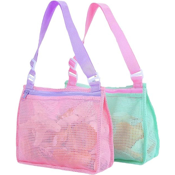 2PC Mesh Strandveske for Barn - Skjell Samleveske Sand Strand
