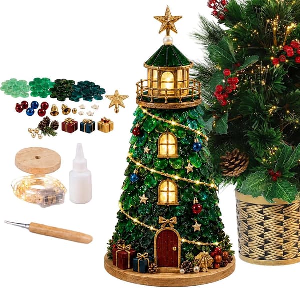 DIY Julefyr-sæt, 3D-oplyst fyr-julepyntssæt, Juletræ