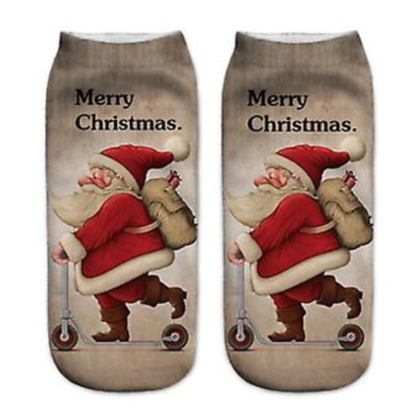 Unisex Julstrumpor Roliga Ankelstrumpor Jultomte Korta Strumpor Presenter (2 Par Scooter Santa)