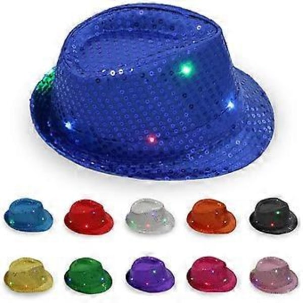Voksen 9-farget LED lampe paljetter Performance Jazz hatt (Marineblå) 1 stk