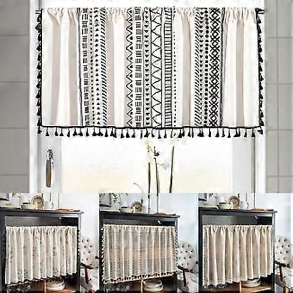 Boho Gardiner med Kvaster Multifunktionelt Vinduesgardin til Køkken (150*45 L)
