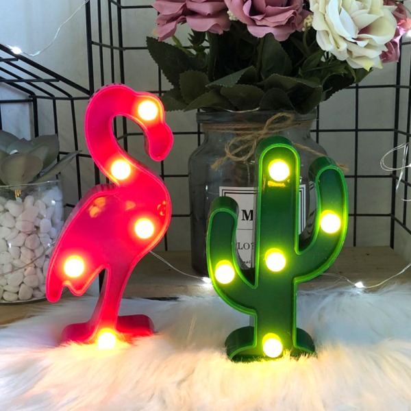 2 stk LED kaktus/flamingoer kaktus lys flamingo dekoration