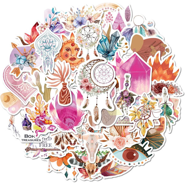Boho Stickers, 50 stk. Søde Æstetiske Boho Vandfaste Stickers, Viny*