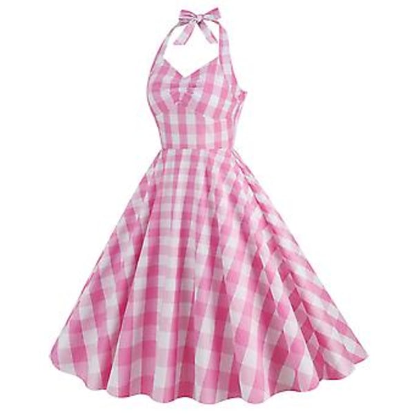 Voksne Kvinders Pink Barbie Cosplay Kostume Prinsesse Fest Karneval Fæstekjole Tartan Kjole (XL)