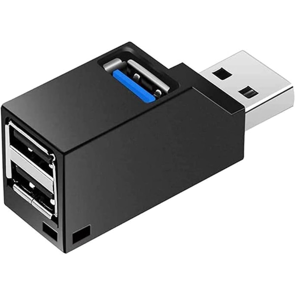 (Svart) 3-porters USB 3.0-hub (2 USB 2.0 + USB 3.0), bærbar adapter, USB-dokk