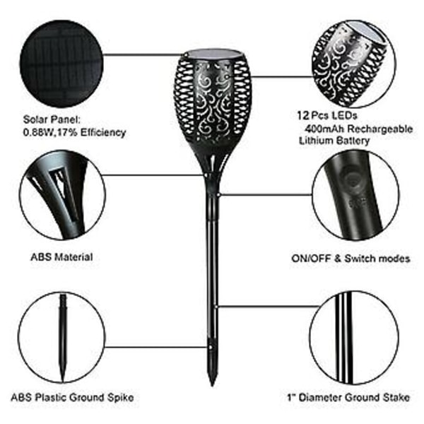 Solar Fakkel Lys Dansende Flakkende Flamme Hage Lampe LED Vanntett 2-10 Stk( )
