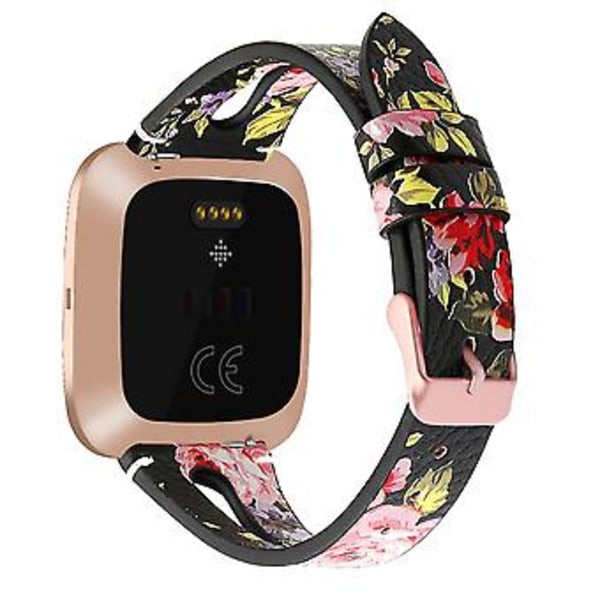 Rem til Fitbit Versa 2 - Fitbit Versa 2 (Sort Pink Blomst)