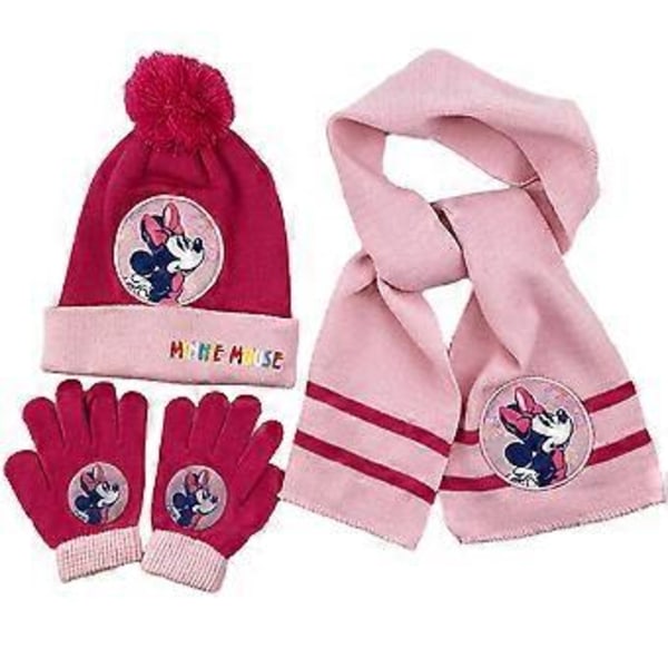 Vintervarm stickad mössa, halsduk och vantar med pompom för små flickor - Frozen Elsa Anna Minnie (D)