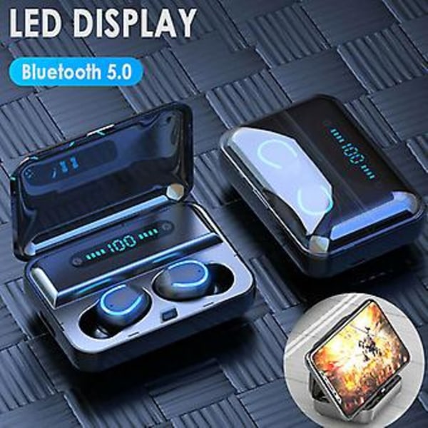 Bluetooth 5.0 Headset TWS Trådløse Øretelefoner Mini Stereo Hovedtelefoner Ørepropper 2020 (Sort)
