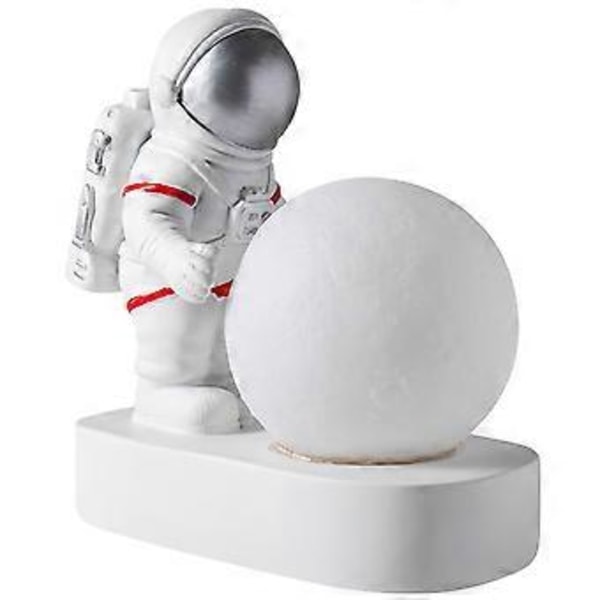 Ny Astronaut Rymdman LED Nattlampa för Pojkrum Sängbord Robust Resin Månlampa (silver)